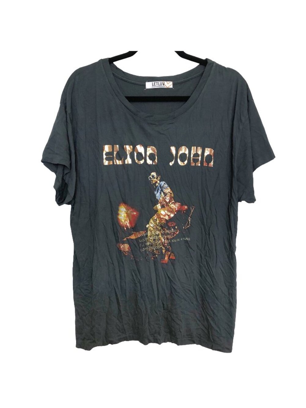 Letluv For Anthropologie Elton John Gray Short Sleeve Graphic Tee XL